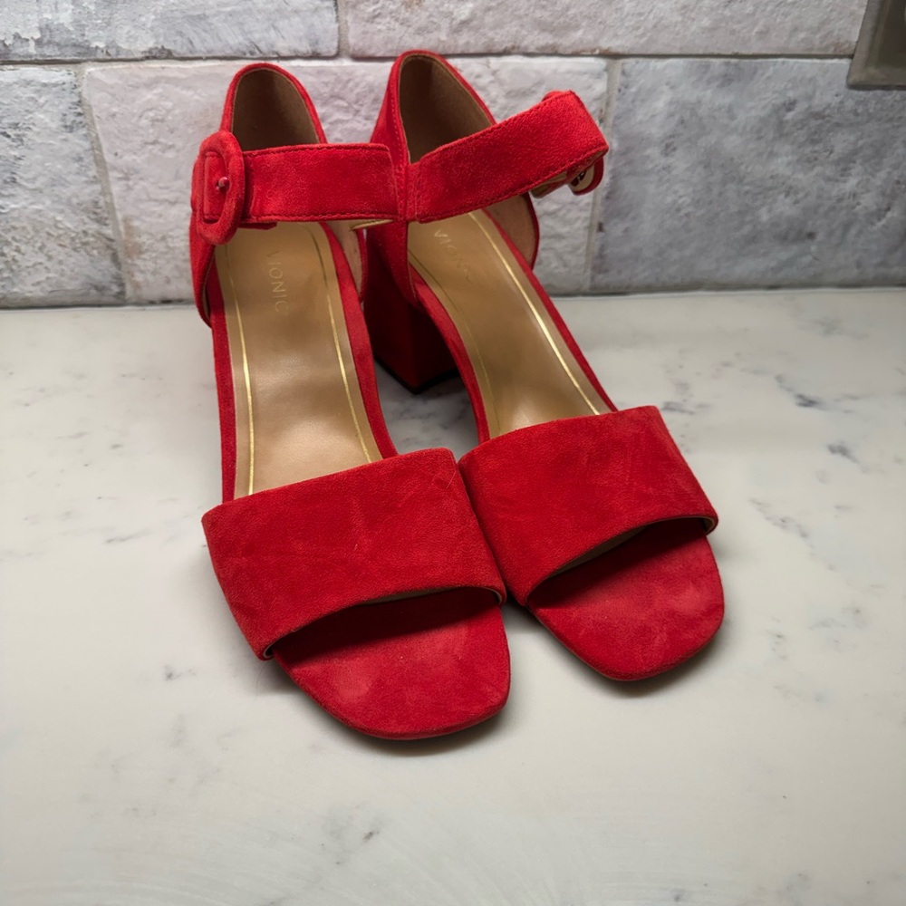 New Vionic Chardonnay Suede Block Heel Sandals - Women